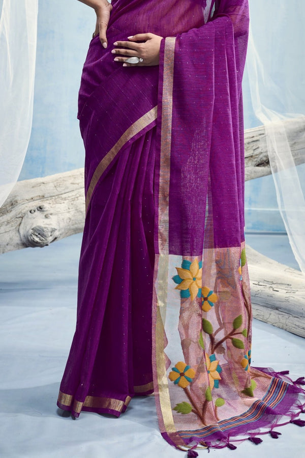 Royal Purple Paithani Cotton Silk Saree
