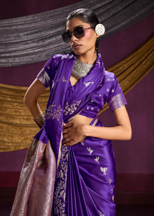 Royal Purple Satin Silk Saree
