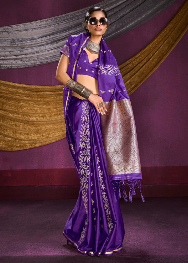 Royal Purple Satin Silk Saree