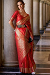 Royal Red Handloom Satin Silk Saree