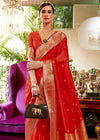 Royal Red Smooth Satin Sik Banarasi Saree