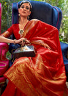 Royal Red Smooth Satin Sik Banarasi Saree