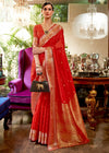 Royal Red Smooth Satin Sik Banarasi Saree