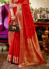 Royal Red Smooth Satin Sik Banarasi Saree