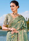 Russian Green Zari Woven Embroidery Banarasi Designer Silk Saree