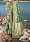 Russian Green Zari Woven Embroidery Banarasi Designer Silk Saree