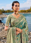 Russian Green Zari Woven Embroidery Banarasi Designer Silk Saree