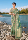 Russian Green Zari Woven Embroidery Banarasi Designer Silk Saree