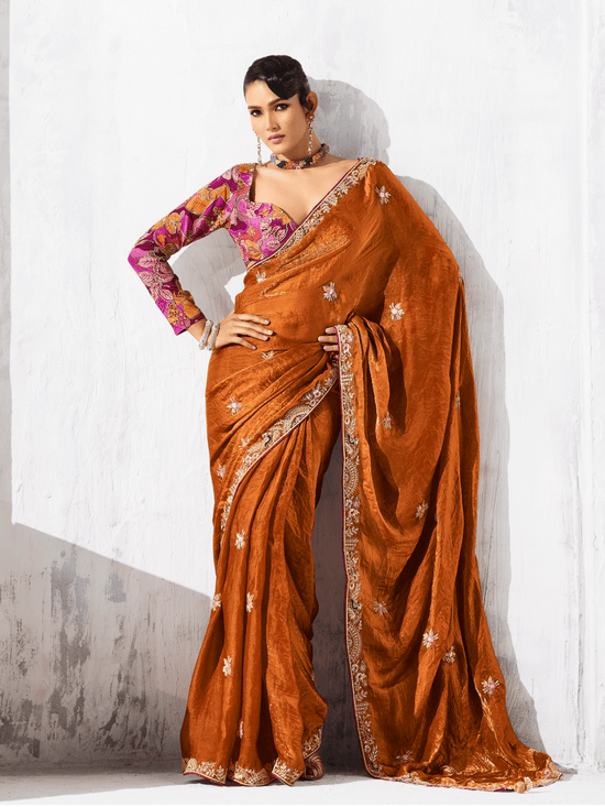 Rust Orange Tissue Silk Saree