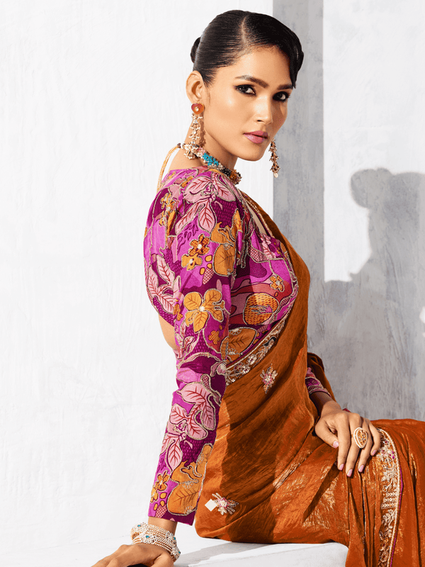 Rust Orange Tissue Silk Saree
