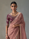 Onion Pink Designer Tissue Silk Saree With Contrast Blouse