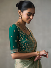 Sage Green Designer Tissue Silk Saree With Contrast Blouse