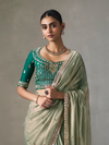 Sage Green Designer Tissue Silk Saree With Contrast Blouse