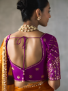 Saffron Orange Designer Tissue Silk Saree With Contrast Blouse