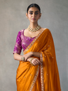 Saffron Orange Designer Tissue Silk Saree With Contrast Blouse