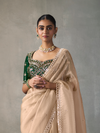Champagne Beige Designer Tissue Silk Saree With Contrast Blouse