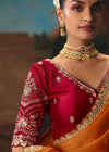 Saffron Orange Organza Silk Saree with Red Contrast Blouse