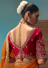 Saffron Orange Organza Silk Saree with Red Contrast Blouse