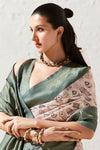 Sage Green and Cream Banarasi Digital Printed Saree