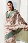 Sage Green and Cream Banarasi Digital Printed Saree