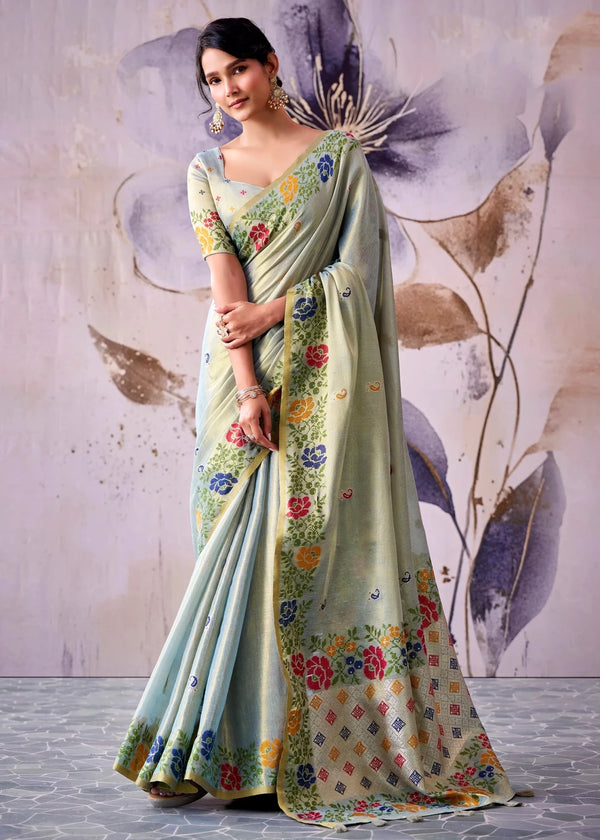 Sage Green Banarasi Tissue Silk Saree
