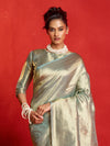 Sage Green Banarasi Tissue Silk Saree – pallu and blouse