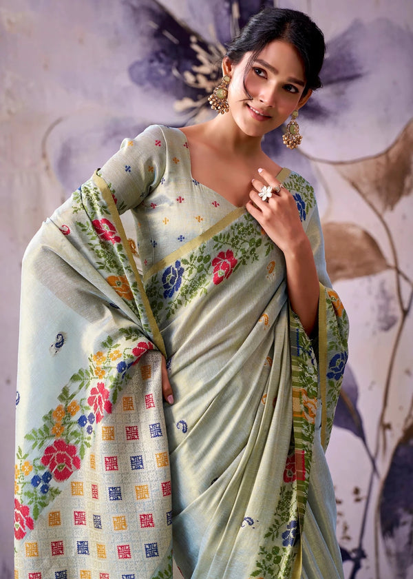 Sage Green Banarasi Tissue Silk Saree