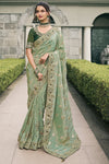 Sage Green Banarasi Tissue Silk Saree With Embroidery