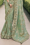 Sage Green Banarasi Tissue Silk Saree With Embroidery