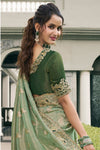 Sage Green Banarasi Tissue Silk Saree With Embroidery