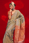 Sage Green Banarasi Tussar Silk Saree