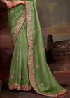 Sage Green Designer Organza Silk Saree With Contrast Blouse