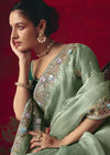 Sage Green Designer Silk Saree with Contrast Blouse