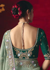Sage Green Designer Silk Saree with Contrast Blouse
