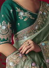 Sage Green Designer Silk Saree with Contrast Blouse