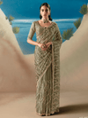 Sage Green Embroidered Designer Organza Silk Saree