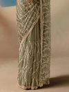 Sage Green Embroidered Designer Organza Silk Saree