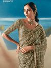 Sage Green Embroidered Designer Organza Silk Saree