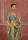 Sage Green Embroidered Designer Tissue Silk Saree