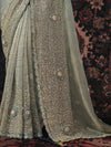 Sage Green Embroidered Designer Tissue Silk Saree, border and drape