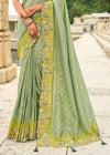 Sage Green Embroidery Designer Silk Saree