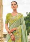 Sage Green Embroidery Designer Silk Saree