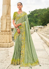 Sage Green Embroidery Designer Silk Saree