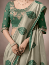 Sage Green Jamdani Cotton Silk Saree With Contrast Blouse