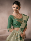 Sage Green Jamdani Cotton Silk Saree With Contrast Blouse
