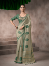 Sage Green Jamdani Cotton Silk Saree With Contrast Blouse