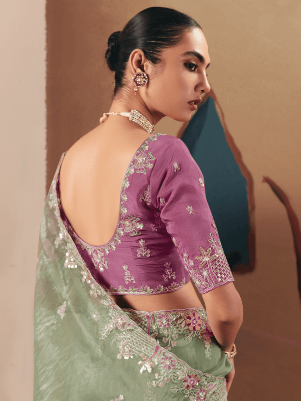 Sage Green Organza Silk Saree
