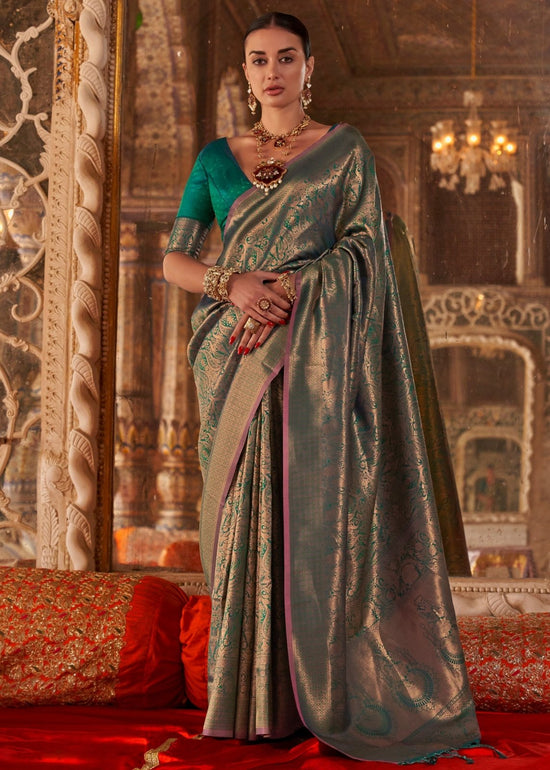 Sage Olive Green Kanjivaram Silk Saree
