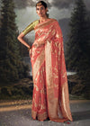 Salmon Pink Woven Banarasi Organza Silk Saree