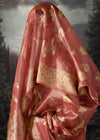 Salmon Pink Woven Banarasi Organza Silk Saree